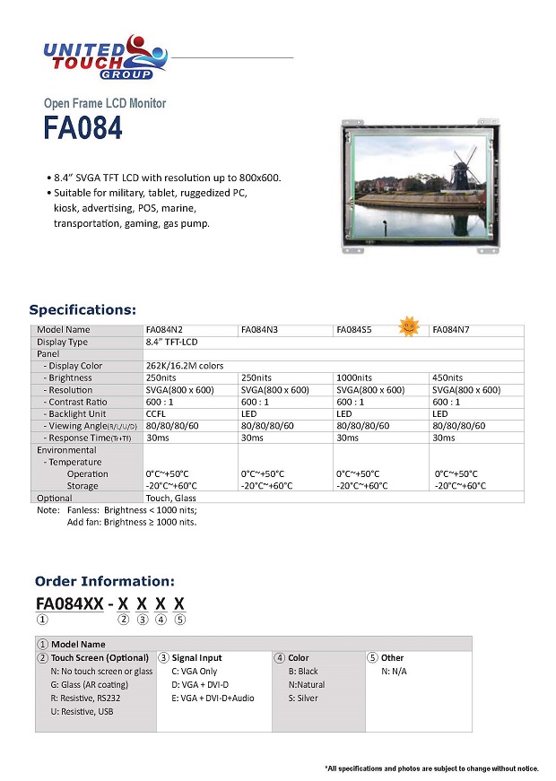8.4 inch Open Frame Display Optional Touch