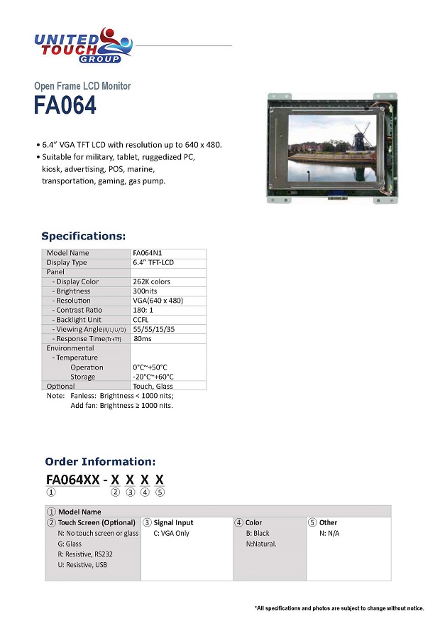 6.4 inch Open Frame Display Optional Touch
