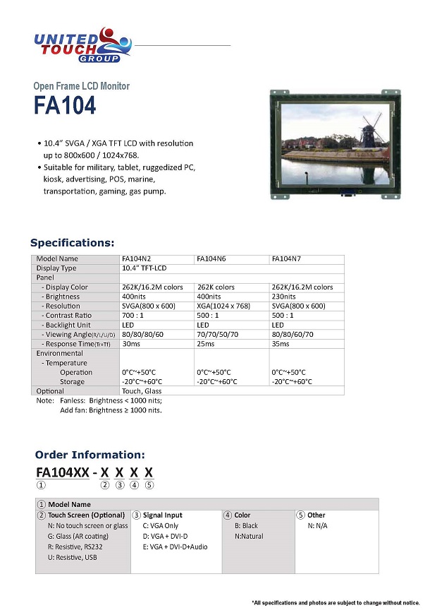 10 inch Open Frame Display Optional Touch